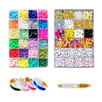 China Eco-Friendly Material 7120 Pcs Clay Beads Letter and Smiley Face For Jewelry Making 24 Colors 6mm Flat Polymer Heishi Kit With Pendants for sale