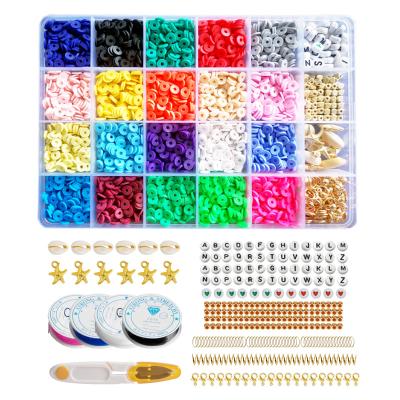 China Jewelry Preparing DIY Craft Kit 6mm Flat Round Polymer Clay Beads with 26 Alphabet Letters for Jewelry Making Bracelets Necklace Earring Set for sale