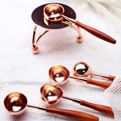 China Rose Gold Wax Seal Stamp Wooden Spoon Handle Vintage Spoon Handle Seal Eco-friendly Brass Wax Material for Envelope Invitation for sale