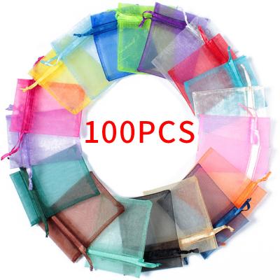 China Eco-friendly Organza Material Custom Drawstring Bag Pouch Recyclable Colorful Organza Bags for sale