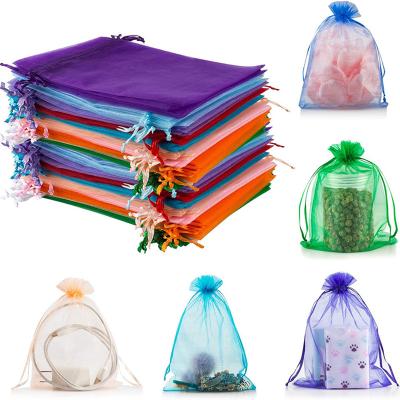 China Colorful Material Eco-friendly Logo Jewelry Recyclable Wedding Gift Custom Printed Small Drawstring Mesh Organza Pouch Bag For Organza Drawstring Bags for sale