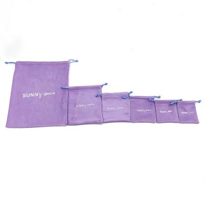 China Small Purple Durable Drawstring Suede Microfiber Velvet Bag Jewelry Packaging Pouch With Custom Logo Printed for sale