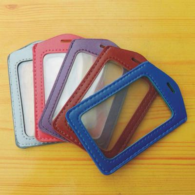 China Fashion Customized ID Window Card Holder Cheap PU Leather Bilateral Badge Holder for sale