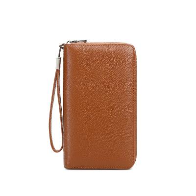 China Real RFID Women Ladies Purse Controller Luxury Genuine Leather Wallet Clutch Purses Wholesale Leather Zipper Long Bag for sale