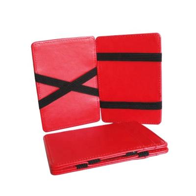 China Custom Magic RFID PU Leather Card Holder Wallet With Elastic Straps for sale