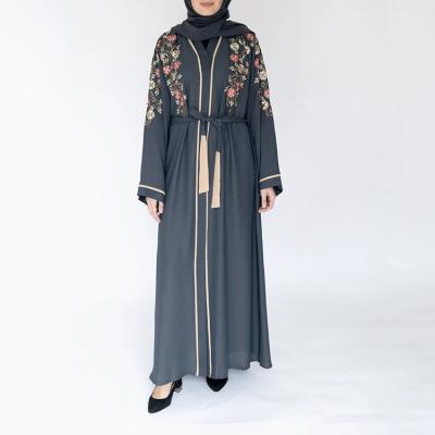 China Polyester 2022 Newest Modest Abaya Women Muslim Tunic Ladies Embroidered Open Front Cardigan For Muslim Clothing for sale