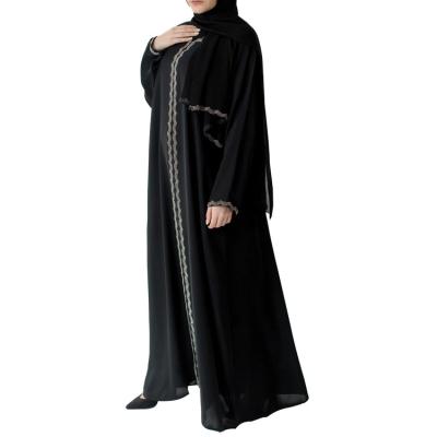 China Polyester black color farah closed chiffon abaya dress high grade abaya dubai style long maxi dress for sale