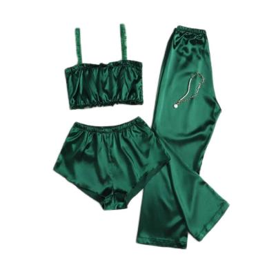 China 2023 spring summer new product simple women's home wear sexy QUICK DRY elastic elastic 3 pieces set pajamas for sale