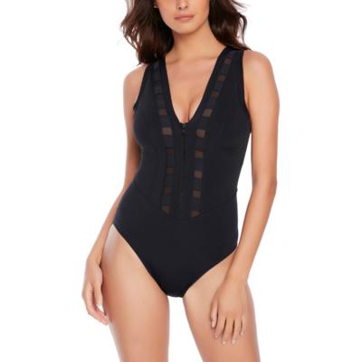 China 2023 New Breathable Tulle Black V-Neck Sexy Swimsuit For Girls Fashion Swimsuit Bikini One Piece Beach Wear For Girls for sale