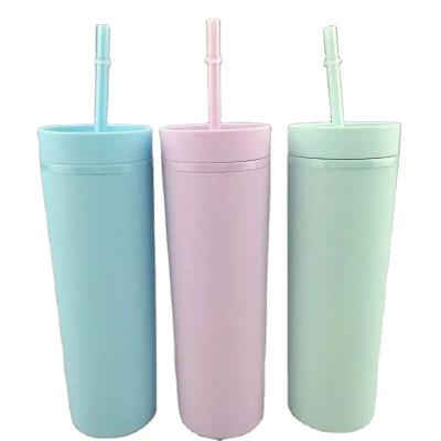 China Personalized Plastic Acrylic Lean Tumbler Unbreakable Matte Double Wall Stadium Mug Promotional Gift Plastic Water Bottle for sale