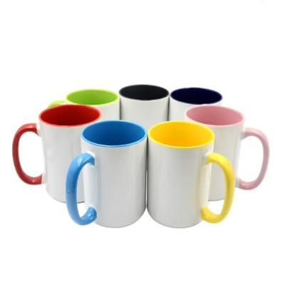 China Unbreakable Custom Design Fanncy Drinkware Cup15oz Porcelain Sublimation U Shape Inner Colorful Coffee Mugs With Handle For Promotion Gift for sale