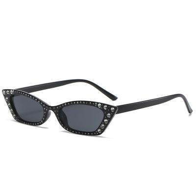 China Fashion Sunglasses New Arrive Small Full Diamond Cat Eye Square Shades Plastic Frame Sun Glasses Custom Hip Hop Women Sunglasses 2039 for sale