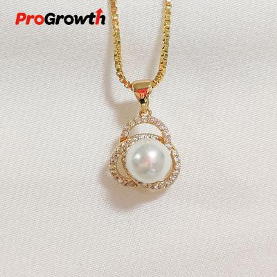 China FASHIONABLE Zircon Pendant Champagne Plated Inlaid Brass Freshwater Pearl Necklace Collocation PB100012WC for sale