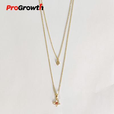 China Fashionable champagne plated brass jewelry pendant ornaments CLASSIC double layer necklace lasso flower heart O-shape chain NB00022WC for sale