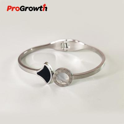 China Fashion TRENDY White Ornaments Simple Fritillaria Bangle Stainless Steel Soft Spring Open And Close Bangle Jewelry Wholesale for sale