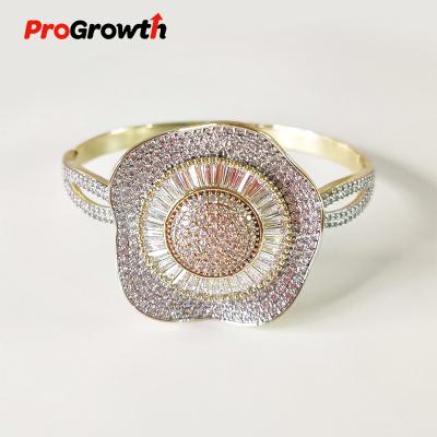 China Gold TRENDY Sunflower Inlay Big Bangle Bracelet Zircon Snap Closure Fashion Jewelry Ornaments Wholesale for sale