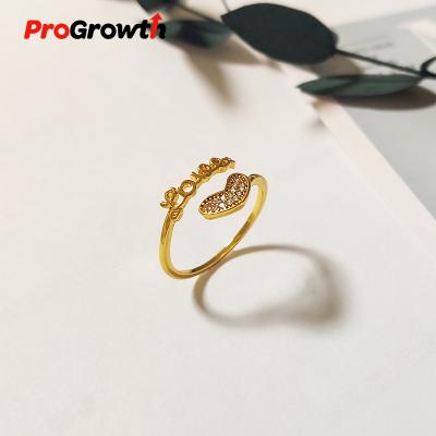 China Romantic Zircon Ring Women Love Heart To Open Brass 24K Gold Plated Fashion Jewelry Wholesale RB300003WG for sale