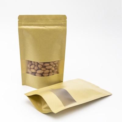 China Kraft Bag Clear Window Resealable Zipper Bag Stand Up Pouch Pouch Brown Kraft Paper Bag Stand Up Ziplock Pouch for sale