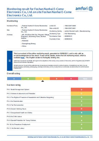 BSCI - Foshan Nanhai E-Come Electronics Co., Ltd.