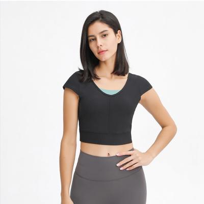 China Wholesale Price Breathable Solid Color Yoga Gym Wear Sweated T Shirt For Women for sale