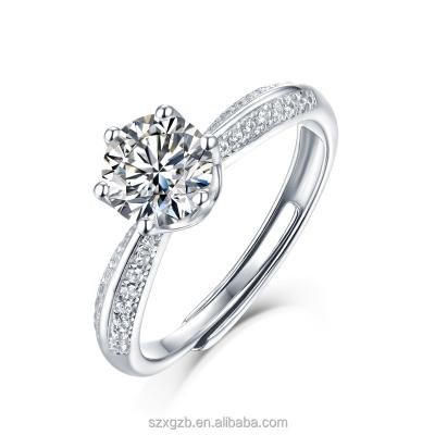 China Best Selling925 Moissanite CLASSIC Silver Women's Adjustable Ring Engagement Ring for sale