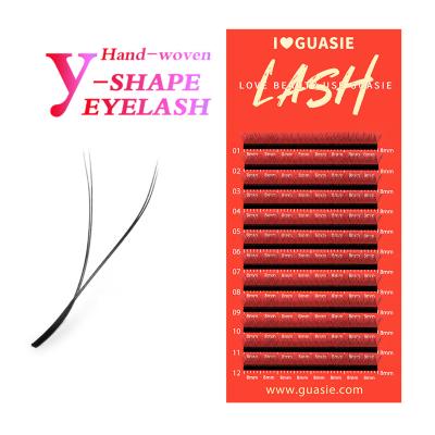 China Feather GUASIE YY shape double tip Y style easily graft volume fans private label Y shape eyelash yy lash for sale