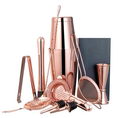 China BR Bar Set Durable Barware Rose Gold Engrave Stainless Steel Boston Cocktail Shaker by Bartender Kit for sale