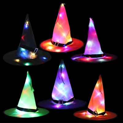 China Polyester Wholesale Cosplay Decor Mini LED Light Lighting Wizard Witch Hat For Halloween Decoration Party Supplier for sale