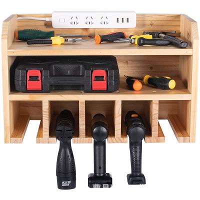 China Disposable Natural Bamboo Multifunction Wall Mount Machine Tool Organizer Drill Charging Station for Garage Warehouse for sale