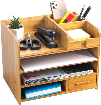 China ZM2001 Office Desk Storage 100% Natural Bamboo Office Organizer With Drawer for sale