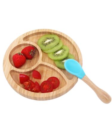 China ZM1020 Minimalist ZM1020 Silicone Baby Suction Bowl Bamboo Dish Bowl Set Baby Bamboo Dish With Spoon for sale