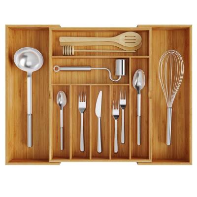 China ZM4001 Sustainable Bamboo Expandable Drawer Organizer, Adjustable Kitchen Cutlery And Utensil Tray for sale