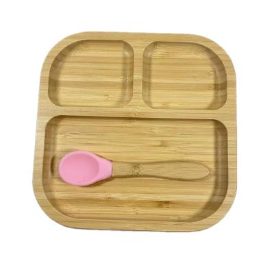 China ZM1042 Bamboo Dishes Kids Tableware Suction Baby Cup Bowl Bamboo Drop-proof Spoon Dish For Kids for sale