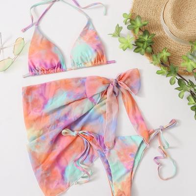 China Anti-Bacterial 2022 Custom 3 Pieces Bathing Suit Women Mesh Sexy Bikini Sleeveless High Waisted Cover Up Swimsuit Swimwear for sale