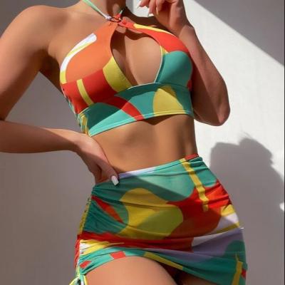 China New Arrival OEM Design Women Antibacterial Brazilian Bikini Swimwear 3 Piece Set Sexy Beach Thong Bikini Set Cover Up Swimwear for sale