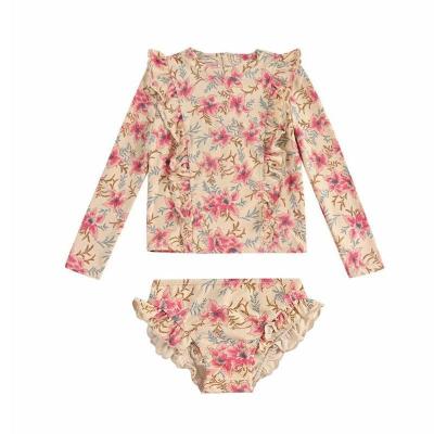 China Breathable Private Label OEM Girls Small Long Sleeve Lovely Baby Swimsuit Girl Floral Swimwear Ruffle Girl Swimwear for sale