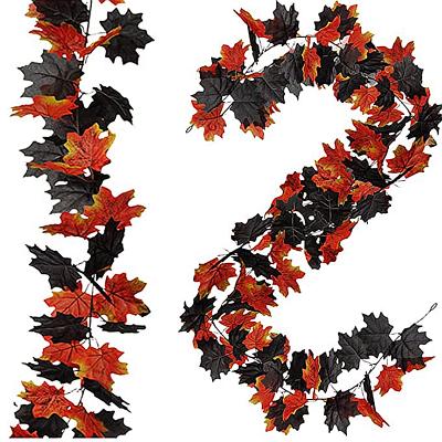 China Indoor Halloween Decoration Artificial Fall Maple Leaves Hanging Black Autumn Leaves Vine Autumn Garland Halloween Thanksgiving Artificial for sale