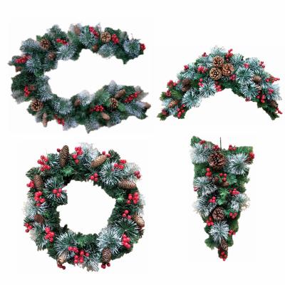 China High quality eco-friendly holiday decoration with white border pine needles + red fruit upside down tree for sale