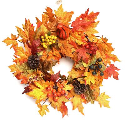 China THANKSGIVING Eco-friendly Day Silk Faux Leaves Artificial Maple Leaves Wrap Rattan Garland For Home Decoration for sale