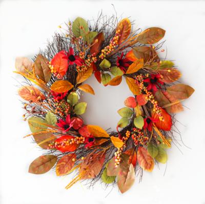 China Thanksgiving Seasonal Home Window Decoration Party Decorations Indor Decoration Wreath Artificial Flowers Harvest Wreaths for sale