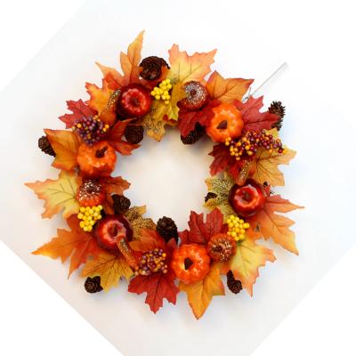 China Indor Decoration Artificial Wreath Autumn Collection Harvest Festival Places Pumpkin Decoration Fall Hanging Wreath for sale