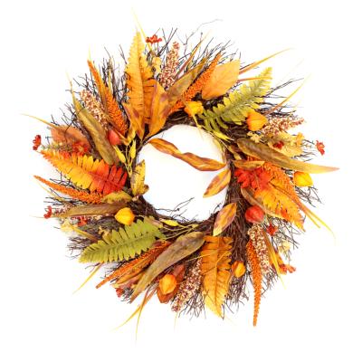 China Autumn Wreath Maple Leaf Wreath Rattan Thanksgiving Ornaments Decorative Outdoor Seasonal Pendant Indor Decoration for sale