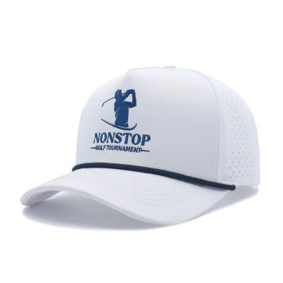 China Unisex Custom Logo 5 Panel Laser Cut Performance Golf Cap Four Season Waterproof Hat for sale