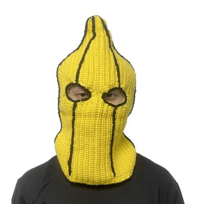 China Warm Banana Brain Adult Size 3D Embroidery Balaclava 2 Hole Ski Mask Winter Hat for sale