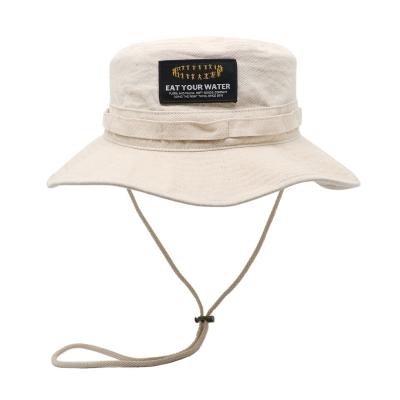 China 100% Organic Cotton Bucket Hat Custom Woven Label Boonie Fisherman Safari Hat With String for sale