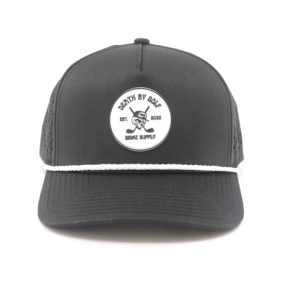 China Others Pattern Type Custom 5 Panel Rubber PVC Logo Rope Baseball Cap with Tee Holder for sale