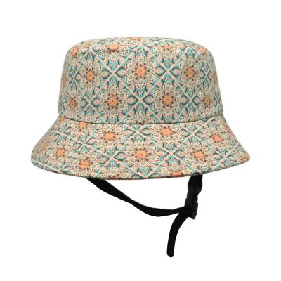 China Image Custom Printed Flower Safety Chin Strap Verstellbar Innen Tasche Unisex Wasserdicht Surf Bucket Hut zu verkaufen