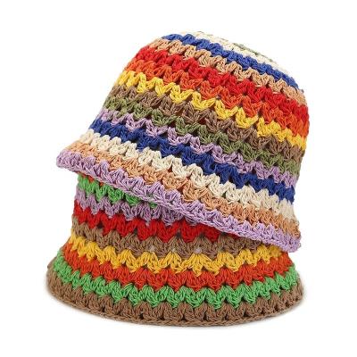 China Hollow Flower Panama Knitted Crocheted Fisherman Bucket Hats Women soft winter hat for sale