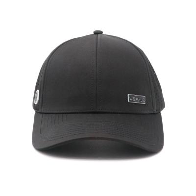 China 6-Panel Hat With Raised Rubber Print Custom Black PVC Patch Waterproof Baseball Cap for sale