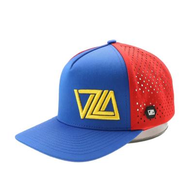 China 5 Panel Fishing Performance Hat Two Color Red Navy Blue Baseball Cap 3D Embroidery Logo for sale